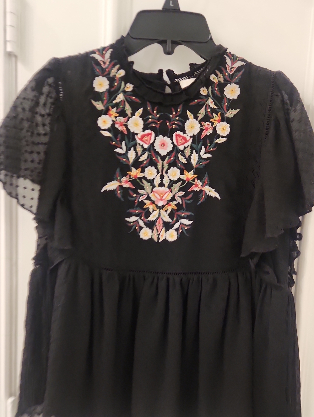 Zara Black Blouse with Multicolor Floral Embroidery